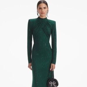self-portrait Emerald Green Rhinestone Mesh Midi Dress Size US6 - MSRP $700 -NWT